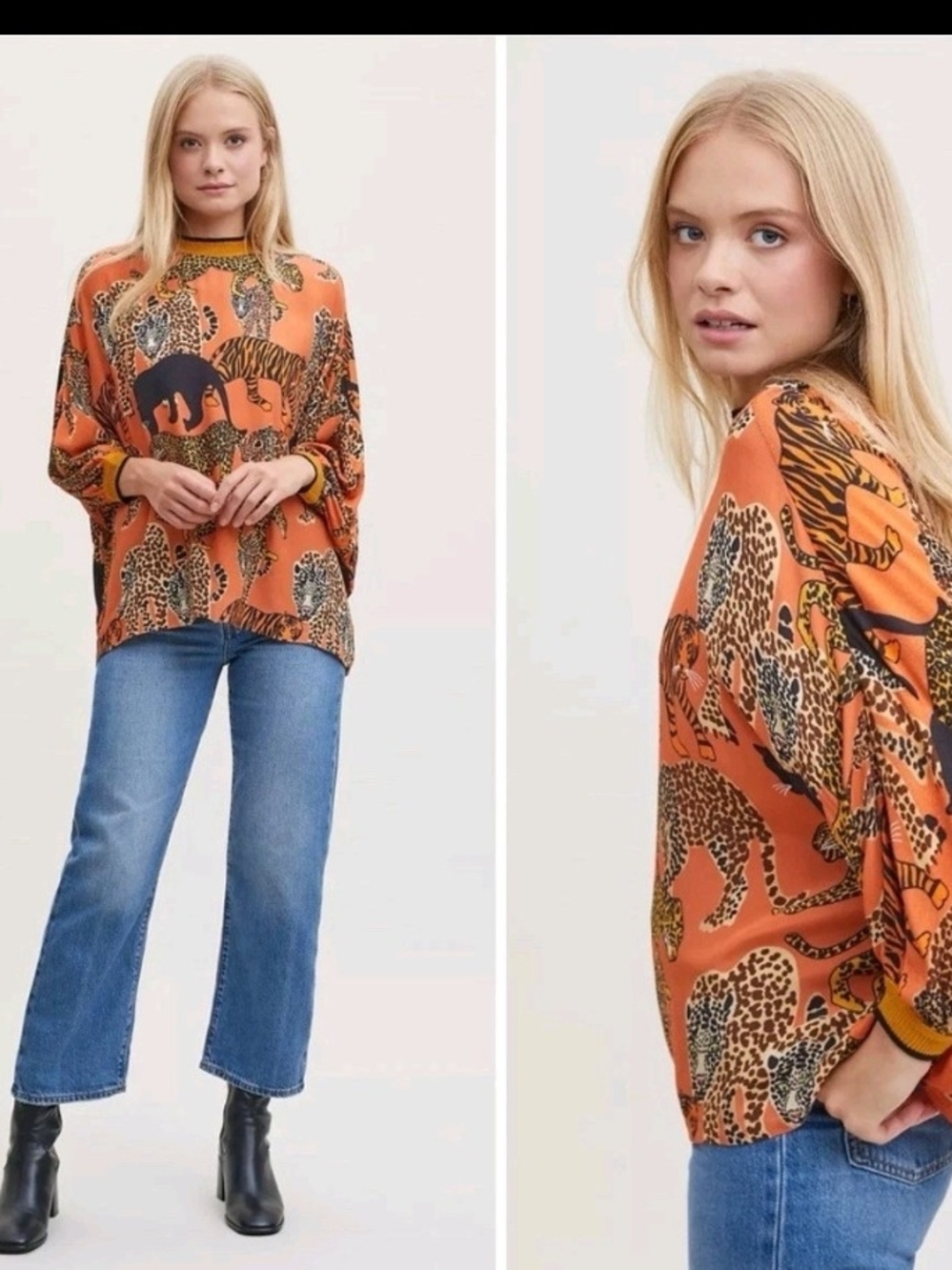 Anthropologie Conditions Apply Women's XS Orange Animal Print Pullover Top